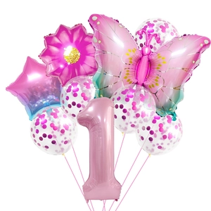 Kit de ballons papillon dégradé rose avec fleur marguerite pour 1er anniversaire fille