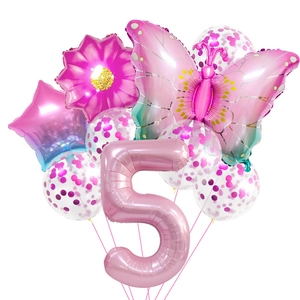 Kit de ballons papillon rose dégradé avec marguerite pour décor de 5ème anniversaire