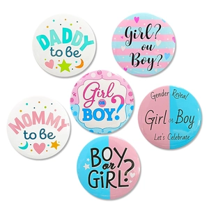 Round Tinplate Gender Reveal Pin Button Badge For Baby Shower Party Boy Or Girl Mommy To Be Daddy To Be Decoration Accessories
