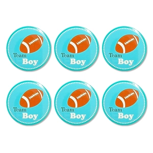 Lot de 6 badges Team Boy en fer-blanc avec motif de football pour baby shower