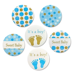 Baby Shower Tinplate Buttons It's A Boy Gender Reveal Party Favors Polka Dot Metal Pins Newborn Celebration Decor