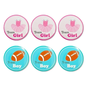 Set de 6 badges en fer-blanc Team Boy et Team Girl pour baby shower et fête de naissance