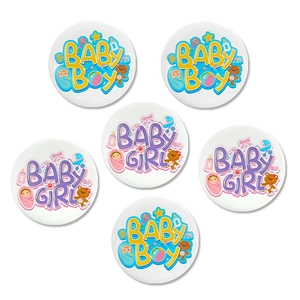 Round Tinplate Badge Pin Baby Shower Gender Reveal Party Decoration For Team Boy Girl Cartoon Bear Milk Bottle Pattern