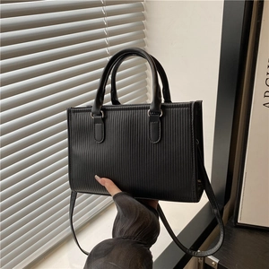 Borsa a Spalla Donna a Strisce Verticali in Pelle PU Retrò Rettangolare con Tracolla Regolabile Moda Borsa Tote
