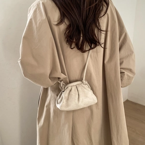 French vintage off-white ruched cloud crossbody bag for women with slim shoulder strap