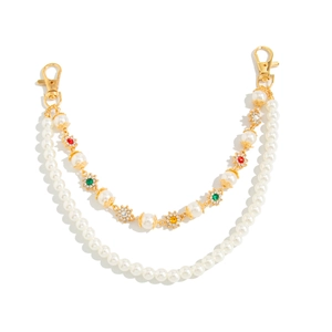 Double-layer hip-hop style chain with colorful sunflowers and white faux pearls