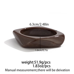 Detailed size parameters of the brown marble resin wide cuff bracelet showing diameter