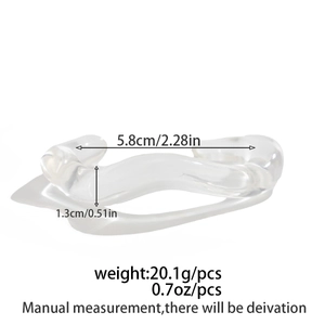 Detail view of irregular wavy transparent resin bangle with size and weight dimensions