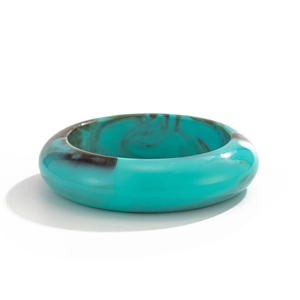 Modern chunky green resin bangle featuring natural dark brown marble ink patterns