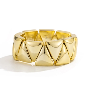Bracelet doré large irrégulier avec des motifs triangulaires géométriques polis et chics