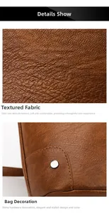 Detailed close-up of brown leather texture and silver rivets on the bucket bag