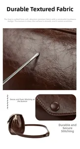 Detailed close-up of brown textured leather stitching and durable scratch-resistant material