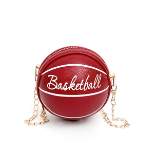Bolso bandolera de moda con forma de baloncesto rojo oscuro con cadena y letras