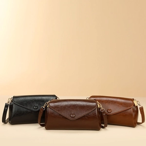 Classic small square crossbody bags in glossy black and brown leather colors