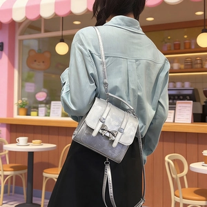 Mini sac à dos argenté avec nœud pour femme, sac à dos décontracté de style coréen chic
