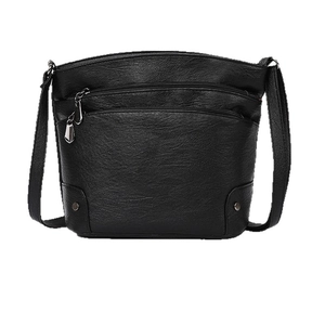 Vintage black PU leather hobo bag with multiple zippers and rivets in a classic design