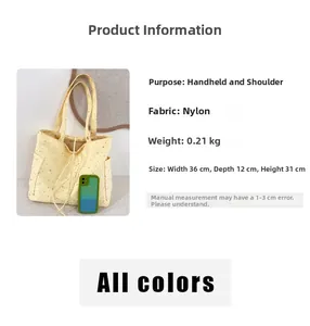 Specifiche dettagliate delle dimensioni della borsa tote in nylon giallo con misure
