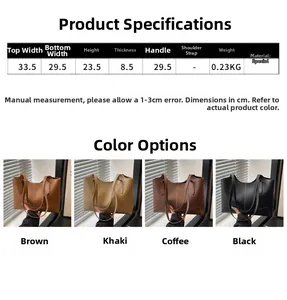 Tableau des tailles avec dimensions et couleurs pour le grand sac à main cabas rétro