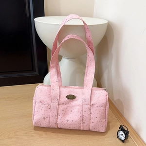 Korean Style Star Print Nylon Boston Bag Large Capacity Shoulder Handbag For Women Casual Travel Commute Barrel Bag