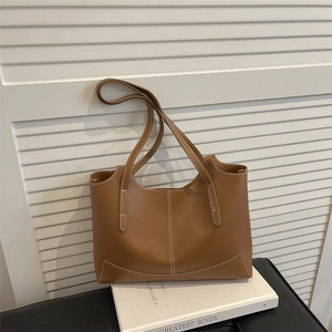 Sac Fourre-tout Rétro pour Femmes Grande Capacité Cuir Synthétique Surpiqûres Contrastées Sac à Bandoulière pour Bureau Mode