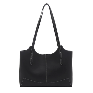 Sac fourre-tout rétro en cuir noir avec surpiqûres blanches et longues bandoulières