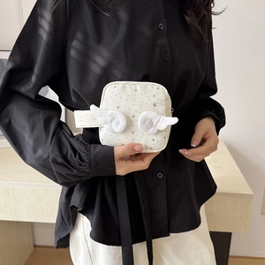 Mini borsa quadrata bianca con stelle e ali d'angelo con tracolla regolabile per donna