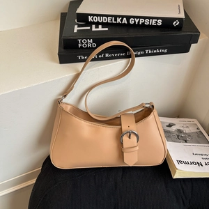 Women Vintage PU Leather Underarm Bag Minimalist Solid Color Shoulder Bag With Silver Buckle Elegant Daily Handbag