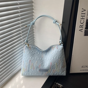 Sac à Épaule en Cuir PU pour Femmes avec Broderie Ondulée Colorée et Gaufrage en Diamant Sac Sous le Bras Mode Coréenne Décontracté Cabas Seau
