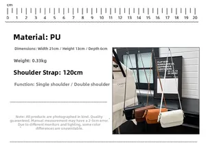 Détails des dimensions de 21x13x6cm pour ce sac à bandoulière chic en cuir PU