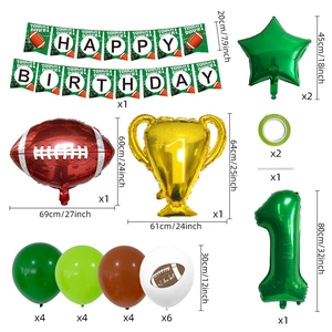 Football birthday party decoration set with green number balloon and trophy foil