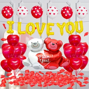 Kit de ballons I Love You romantiques avec ours et cœurs rouges pour demande en mariage