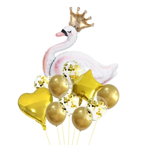 Noble White Swan Crown Aluminum Film Balloons With Heart Star Latex Confetti Balloons For Wedding Valentine Party Decoration
