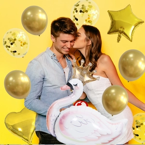 Elegant white swan foil balloon set with gold star and heart accents for party decor
