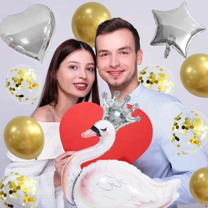 White swan and heart foil balloon set for wedding and party scene decoration