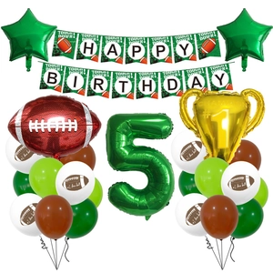 American Football Birthday Party Decorations Foil Latex Balloons Trophy Banner Green Brown White Sports Theme Kids
