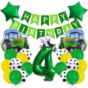 Collection de Ballons Thème Ferme Vache et Tracteur pour Décoration de Fête d'Anniversaire d'Enfants Feuille d'Aluminium Vert Jaune Imprimé Vache