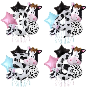 Cow Theme Birthday Party Balloon Set Aluminum Foil Cow Print Number Animal Shaped Star Balloons For Farm Party Decoration