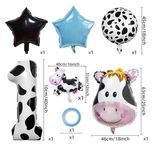 40-inch cow print number 1 balloon set with farm theme star and cow head balloons