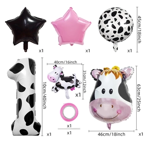40-inch cow print number 1 balloon set with star and farm theme party decorations