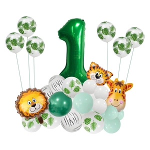 Kit ballons safari animaux avec grand chiffre 1 vert pour fête de premier anniversaire
