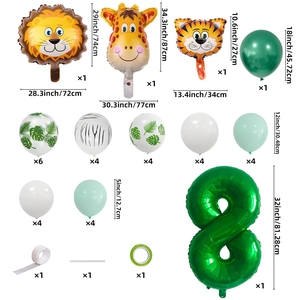 Kit ballons animaux de la jungle avec chiffre 8 vert pour fête d'anniversaire enfant