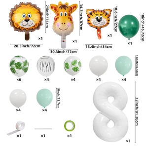 Kit de ballons animaux de la jungle avec chiffre 8 blanc de 32 pouces pour fête
