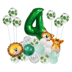 Kit ballons safari jungle 4ème anniversaire avec animaux et chiffre quatre vert