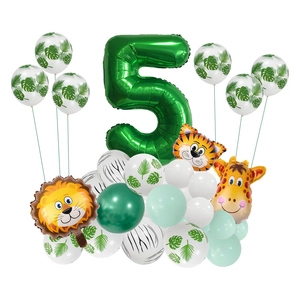 Kit ballons jungle 5ème anniversaire avec chiffre 5 vert et ballons animaux