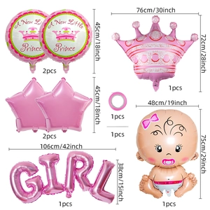 Pink Baby Shower balloon set for girls including crown and GIRL letter balloons