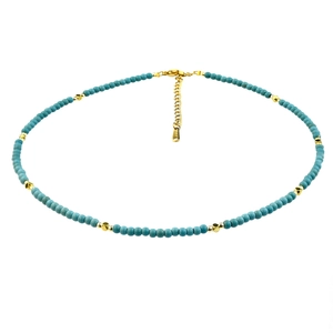 Collana di perline turchesi boho con accenti in metallo dorato e ciondolo occhio da donna