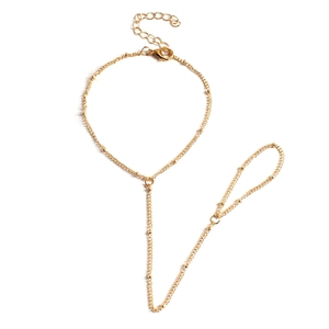 Vergoldetes Perlen-Handketten-Armband mit integriertem Fingerring und verstellbarer Kette