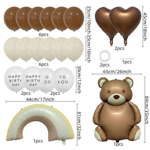 Retro Bär und Regenbogen Ballon Set mit Herzfolienballons für Kindergeburtstage Dekoration