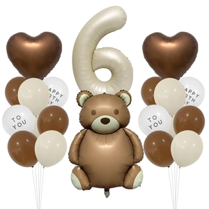 Set palloncini orsetto e numero 6 in moka e crema per decoro 6° compleanno