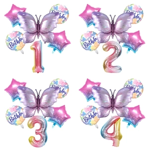 Ballons Papillon En Aluminium Chiffre Dégradé Étoile Rond Décoration De Fête D'anniversaire Pour Enfants Accessoires Photo